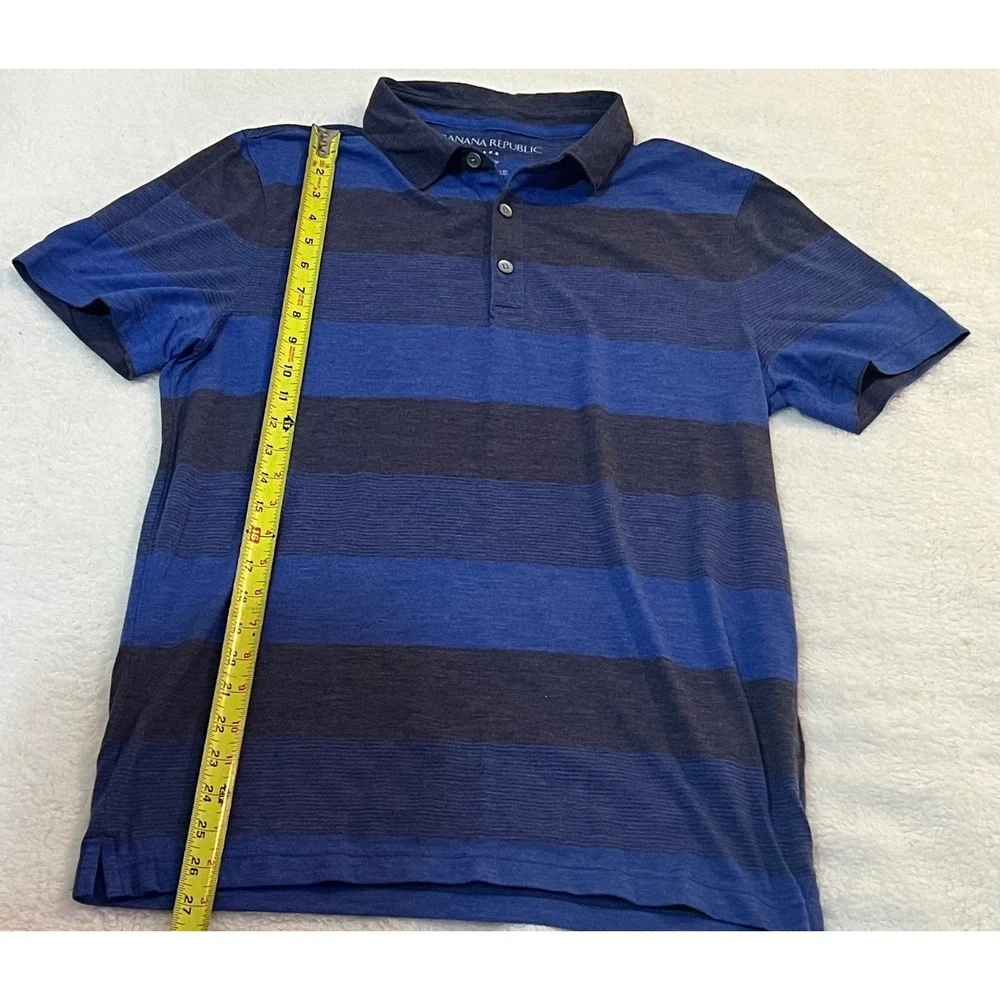 Banana Republic Vintage Mens Blue Striped Short Sleeve Polo Shirt Medium